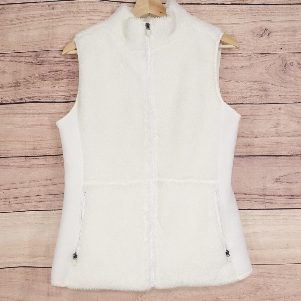 Fabletics Vest Womens Small White Sherpa Fleece Full Zip Collared Pockets